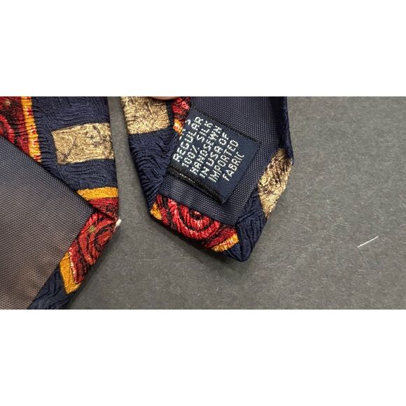 Lands’ End Direct Merchants Silk Tie – Navy with Red Spiral Squares & Tan - Picture 3 of 4